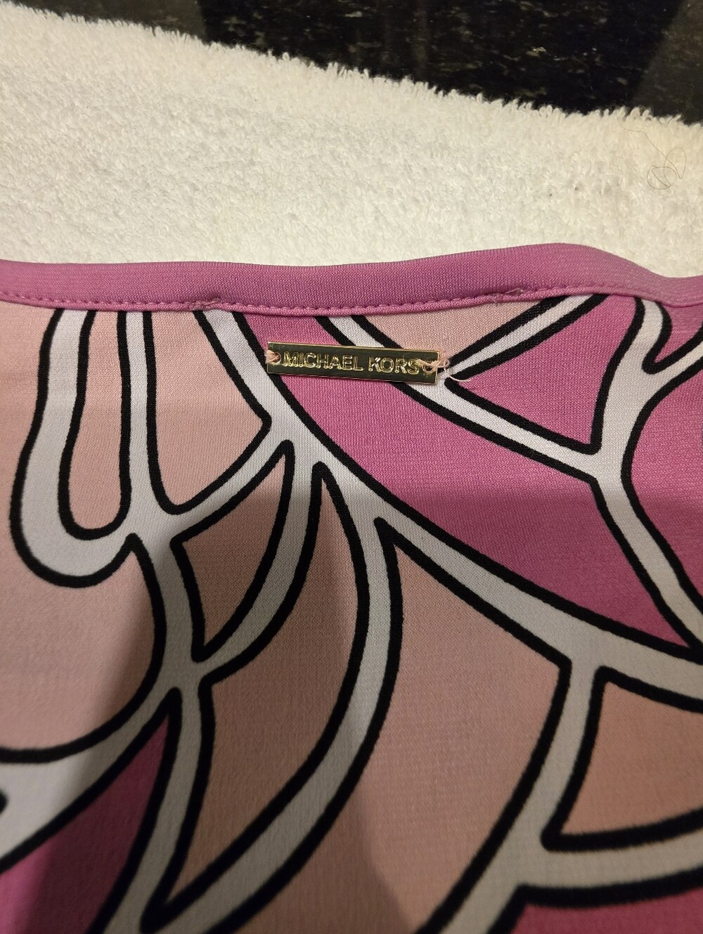 Michael Kors Pink and Magenta Swirl-Print Long Sleeve Top